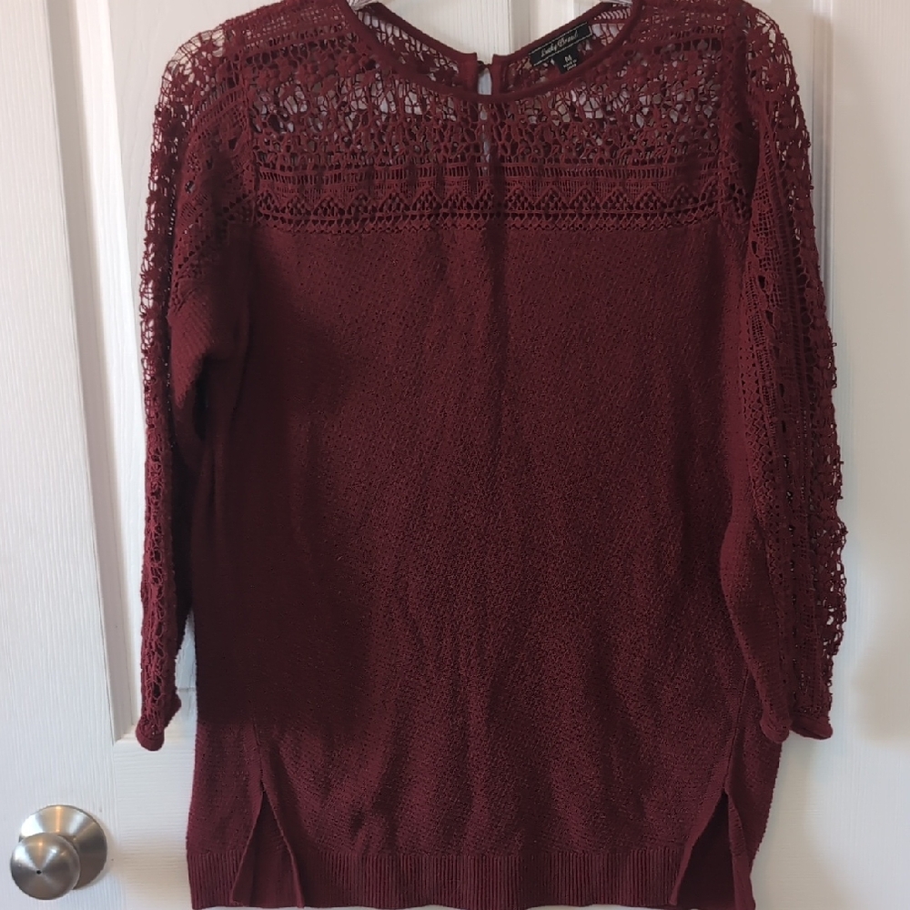 Lucky Brand Crochet Lace Top in Deep Wine
